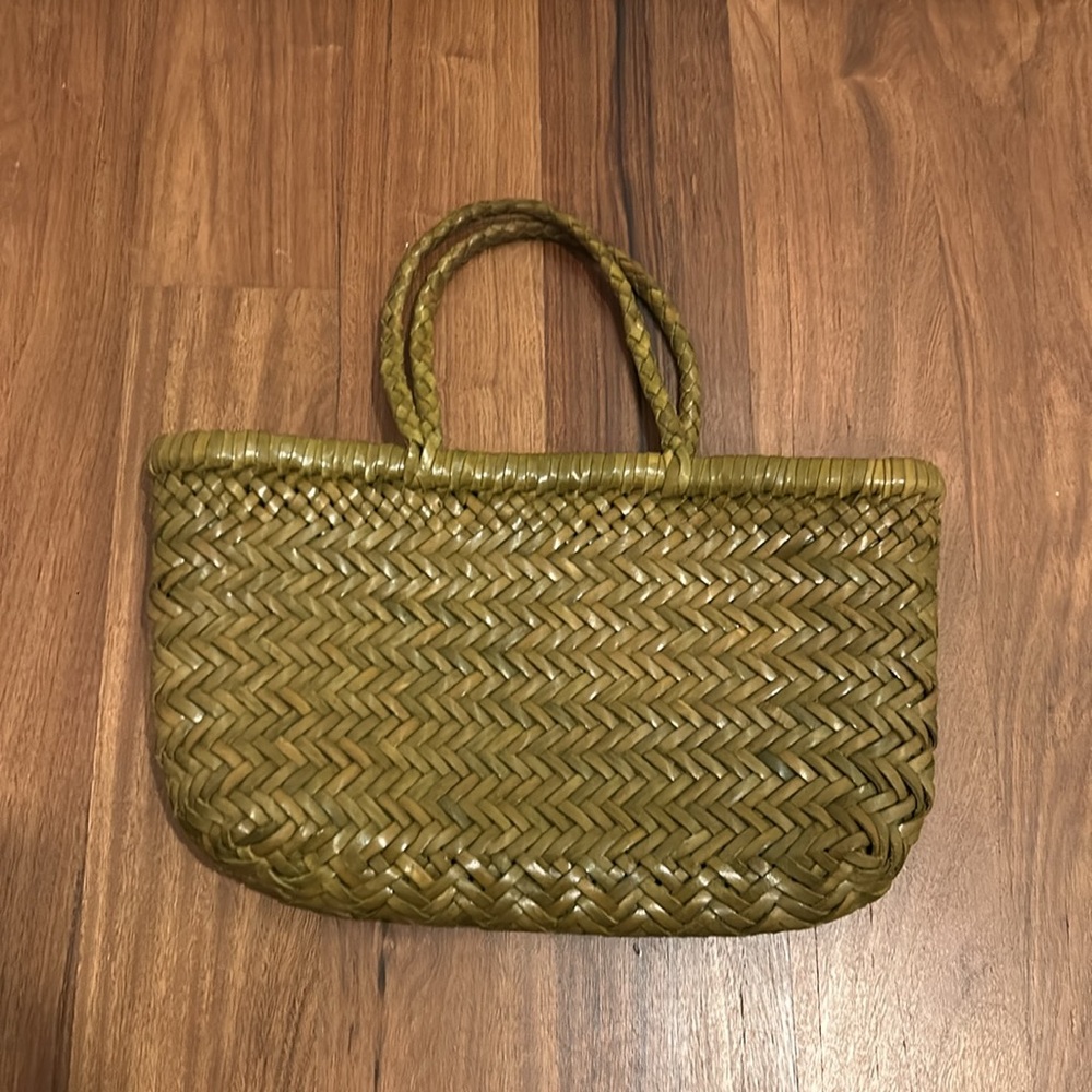Dragon Diffusion Gora mini woven-leather bag bamboo green